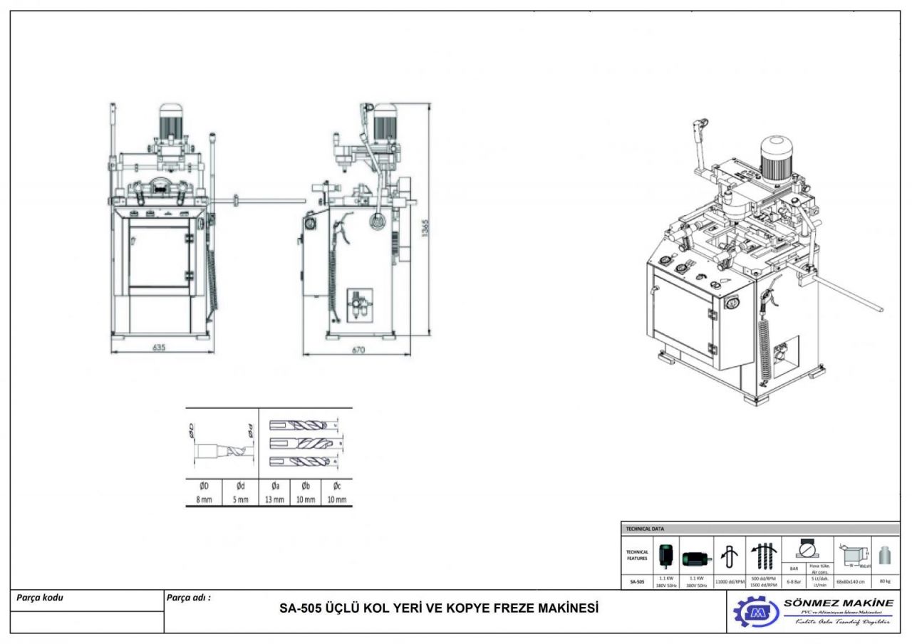 TRIPLE HANDLE PLATE, COPY MILLING MACHINE SA-505 SA-505